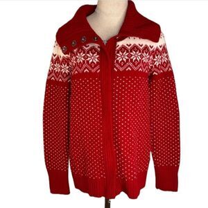 Eddie Bauer Womens Lambswool Fair Isle Knit Sweater Jacket Holiday Cozy Retro